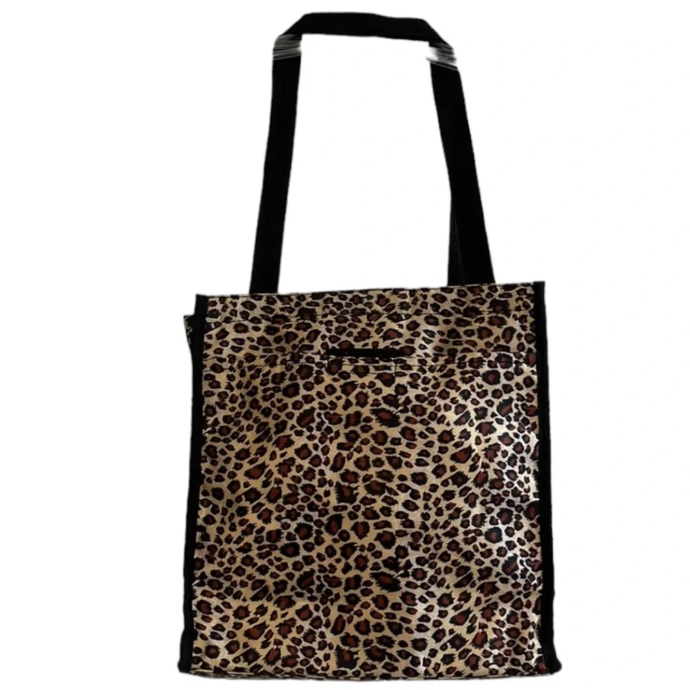 LEOPARD PRINT SMALL NYLON LUNCH TOTE WITH HANDLES BROWN BLACK TAN